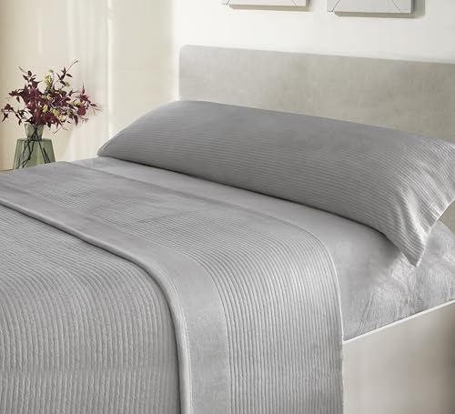 Victorio & Lucchino Juego de Sábanas Coralina Canale, térmica para Invierno - Modelo Adriana (Gris, 150 cm)