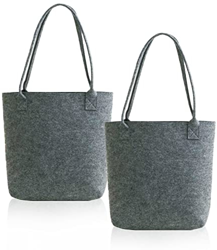 Kraeoke 2pcs Filztaschen Filz Einkaufstasche Große Kapazität Filzshopper für Shopper Reise Arbeit (dunkelgrau)