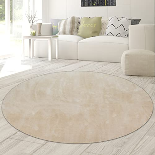 Rund matta, gästrum, mjuk, Flokati badrum, tvättbar i beige, 160 cm rund