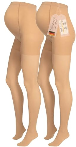 Herzmutter Umstandsstrumpfhose 50DEN OekoTex semi-transparent matt 1800 | Softe Schwangerschaftsstrumpfhose Beige-Schwarz 1er & 2er-Set