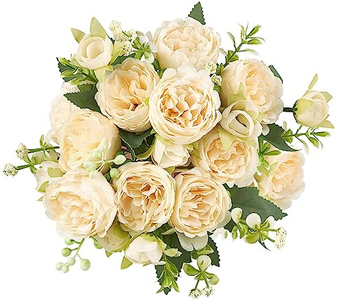 Mkono Künstliche Pfingstrosen, kleine Seidenblumen für Heimdekoration, Innenbereich, künstlicher Blumenstrauß, künstliche Blumenarrangements, Esstisch, Tafelaufsätze für Küche, Party, Dekoration