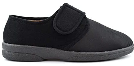 Mens Extra Wide Fit Slippers Mens Wide Fit Slippers Mens Extra Wide Slippers Size 6 Size 13 Slippers Touch Fastening Washable Slippers Mens EEEE Slippers 4E Width Black 11 UK