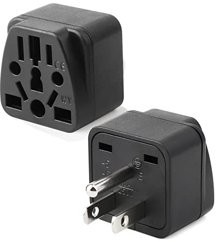 2-Pack US Travel Plug Adapter, EU,UK,AU,in,CN,JP,Asia,Italy,Brazil to USA (Type B), 3 Prong Grounded USA Wall Plug Wall Outlet Power Charger Converter (Black)