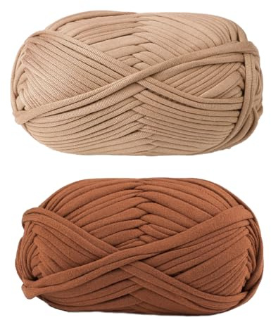 Spldsun 2 stycken bomullsgarn för virkning, T-shirt, garn, stickgarn, bomullsgarn, virkgarn för stickning av virkgarn, korgtillbehör, Khaki, brun