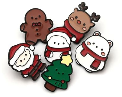 PTDecals 6 STÜCK Weihnachten Weihnachtsmann Weihnachtsbaum Kleiner Hirsch Schneemann Bär Brosche Pins für Kleiderbeutel Weihnachtsdekoration