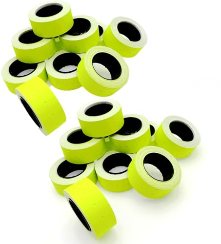 JZK 20 Rollen insgesamt 10.000 Stück neongelbe Preisauszeichneretiketten, 21 mm x 12 mm Preisauszeichneraufkleber, Papier-Preispistolen-Etiketten, 500 Stück pro Rolle
