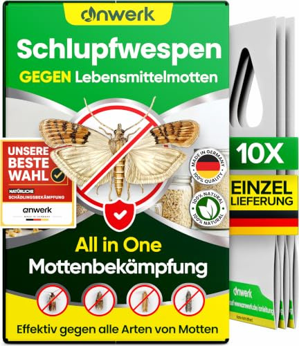 anwerk® Schlupfwespen gegen Lebensmittelmotten - 10 Karten à 1 Lieferung - Effektiv Lebensmittel Motten bekämpfen - Alternative zur Mottenfalle, Mottenspray, Pheromonfalle (10x Karten à 1 Lieferung)