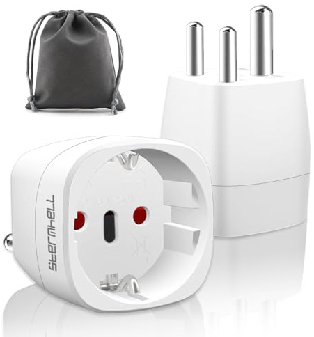 2PC Reiseadapter für Indien Travel Adapter Typ D Steckdose, EU Deutschland auf Indien Reisestecker Typ D Indien Stromadapter für Sri Lanka, Indien, Nepal,Libanon, Ghana, Myanmar, Senegal