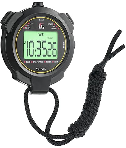 Cronometro luminoso, sportivo con orologio, calendario, sveglia, digitale portatile con cordino, resistente agli urti per allenatori, arbitri, allenamento, nuoto,
