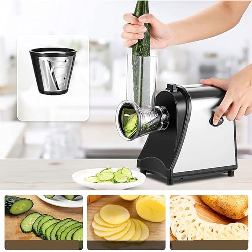 250W 5-in-1 Grattugia per formaggio professionale Affettaverdure elettrica, Grattugia per formaggio elettrica, Affettatrice elettrica Tritatutto per verdure, carote, carote, patate