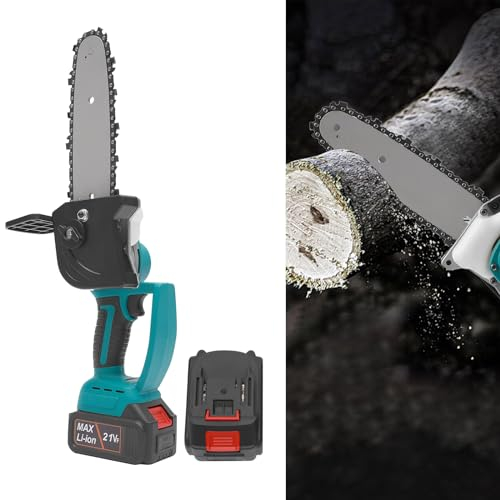 8 Zoll Mini Kettensäge mit 2*Akku 4.0Ah, Bürstenloser Motor Elektro-Kettensäge mit 40ml Öltank, 25000rpm Tragbar Handkettensäge für Schneiden Holz, Garten, Ästen und Sträuchern
