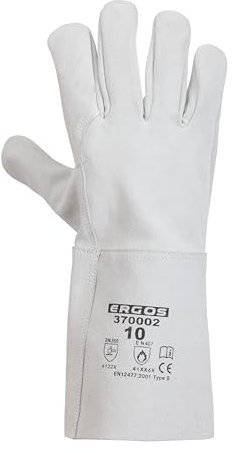 Ergos Gants de Travail En Cuir |12 Paires | Protège Contre Les Risques Mécaniques & Thermiques Chauds | Protection De L'Avant-Bras | Dextérité & Robustesse | Taille 10 | Blanc | Certifié CE