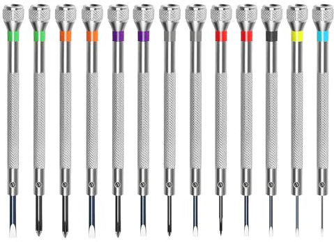 WHENZOO 13 Pcs Precision Screwdriver Set, Watchmaker's Screwdriver Set with Different Size Flathead & Cross Screwdrivers for Watch, Jewelers