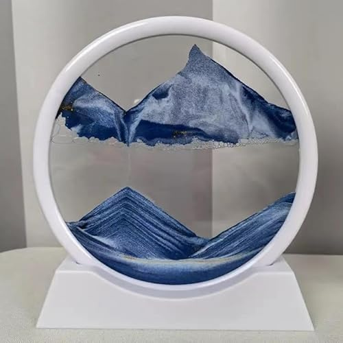 AzureLeap Peinture de Sable Mobile - Cadre Sablier, Images de l'art du Sable en Mouvement, Sable Dynamique dans un Verre Rond, 3D Sable de Paysage pour le Bureau Maison Décoration（Bleu, 7 Pouces）