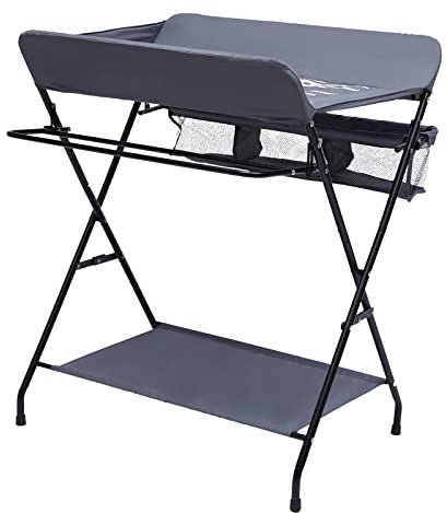 Portable Baby Wickeltisch mit Rädern, 2-in-1 Wickel, Klappbar und höhenverstellbar, inklusive Sicherheitsgurt und Aufbewahrungsmöglichkeiten,platzsparender Wickeltisch