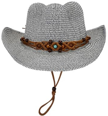 QOKLIYUI Stilvoller Stroh Cowboyhut für Herren, EIN Must Have für den Strandurlaub, gemischte Strand Cowboyhüte für Damen, Western Cowboyhut, Navy blau