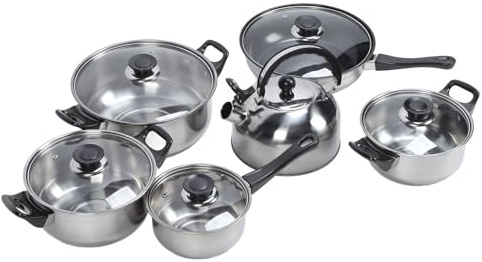 6 Piece Stainless Steel Cookware Set, Multifunctional Kitchen Cookware Sets, Pots and Pans Set Non Stick with Handle, Includes Saucepan Stock Pot Non Stick Frying Pan Tea Kettle