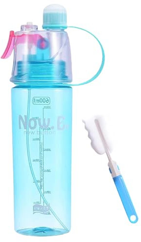 600ml Sports Portable Spray Water Bottle Click Mist Water Cup Leakproof Bottle with Straw & Cup Brush,Plastic Drinking Bottles Friendly Materials for Teenager,Adult,Outdoor,Cycling