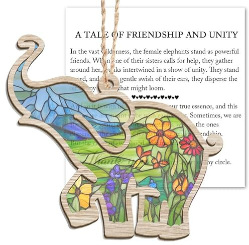 TEEZWONDER Elephant Gifts for Women - Christmas Ornaments 2024, Friend, Sister Birthday Gifts for Women, Friendship Gifts for Sister, Friends - Christmas Decorations Suncatcher Ornaments with Card