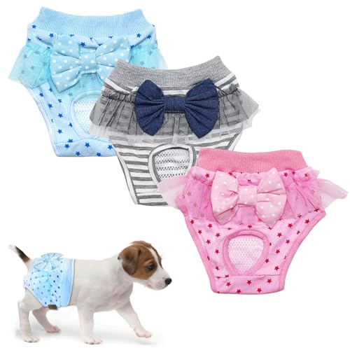 3 pièces de pantalons physiologiques pour animaux de compagnie, couche pour , couche pour chien lavable et réutilisable, couche pour pour chiots femelles et chiennes souffrant d