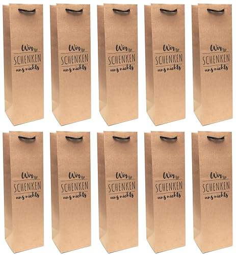 10 Stück Premium Flaschentasche - Wir schenken uns nichts - Natur Schwarz Papier Geschenktüte Flaschentüte