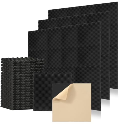 ISOISL 48 Stück Akustikschaumstoff für optimale Schalldämmung – Selbstklebende Schallschutzmatte für Aufnahmestudios und Tanzstudios 30 x 30 x 2.5 cm, Welle