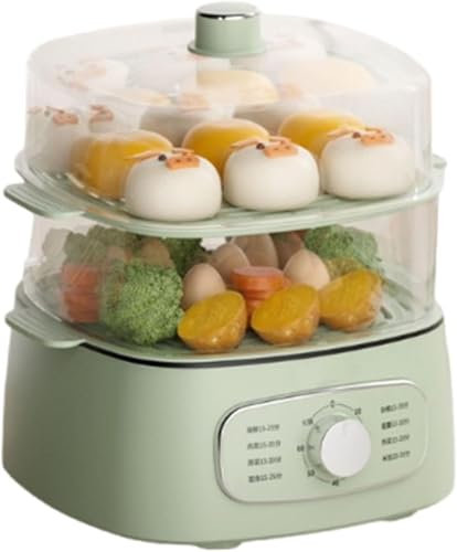 Vaporera Eléctrica For Cocinar Una Olla, Vaporera Eléctrica De 2 Niveles, Vaporera Pequeña For El Hogar, 60 Minutos, Tiempo De Control De Giro For Verduras, Carne, Pescado, 13L(Green)