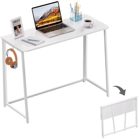 WOHOMO Klappschreibtisch Weiß, 100 cm Einfache Montage, Schmaler Schreibtisch für Home Office, Arbeitszimmer