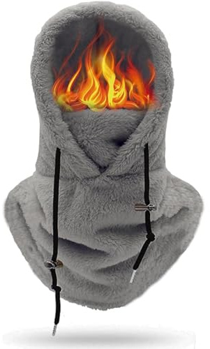 Eznaobo Skimaske mit Kapuze, Thermo-Sherpa-Fleece-Kapuze, 3-in-1, winddicht, verstellbar, warme Sturmhaube, Skimaske, Winter-Kordelzug, integrierter Ohrenschutz, Mütze, Schal für den Außenbereich,