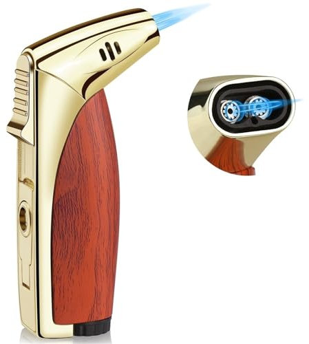 nopqw Butane Torch Windproof Jet Flame Adjustable Refillable with Flame Switch Lock Multi-function Lightsaber Kitchen Cooking Lighter (Butane Not Included)(Brown)