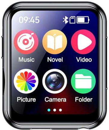 Ptdfjspt Lecteur de Musique MP3 avec Bluetooth 5.4 HiFi MP4 Écran Entièrement Tactile Haut-Parleur Intégré Enregistreur Caméra Lecteur Vidéo