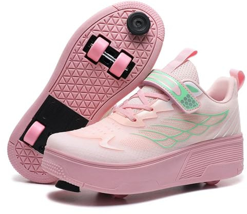 HUSKSWARE Kinder 2-in-1 Roller-Schuhe mit Atmungsaktivem Strick-Mesh, Abnehmbarer Fußbremse & 4 Rädern – Leichtes Design zum Laufen & Rollen,EU 29-40
