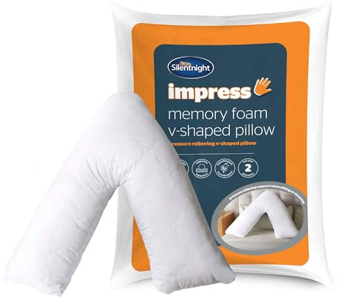 Silentnight Impress Memory Foam V Shape Pillow - Ergonomic Orthopaedic Design Eases Aches and Pains - Head Back and Neck Support for Bed or Sofa - Post Surgery Nursing Pregnancy Comfort Pillow