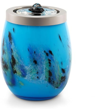 VOREEN Handmade Glass Indoor Water Fountain – Blue Tabletop Water Feature – LED Light USB Powered Glass Indoor Fountains for Home Décor, Zen Relaxation & Gift Use