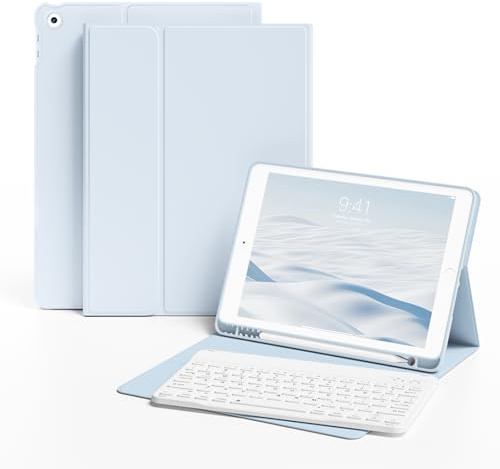 KVTVOU Keyboard Case for iPad 9th 8th 7th Gen 2021/2020/2019, White Ice | Magnetic Detachable Bluetooth Keyboard for iPad 9/8/7, English White Keyboard with Shockproof TPU Cover, Auto Wake/Sleep