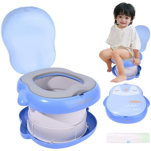 Bebamour Baby potträning toalettsits bärbar potta för småbarn resepotta för pojkar och flickor med potfoder, blå