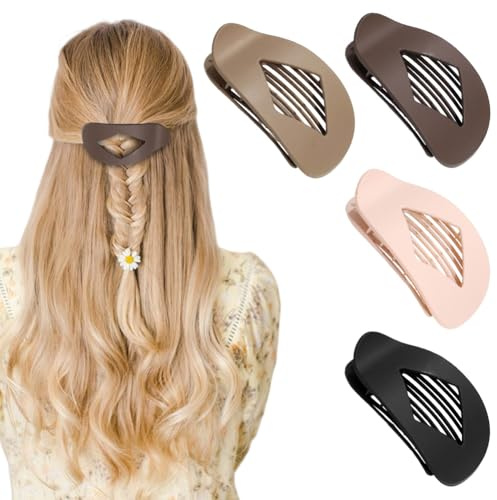 Haarklammer Groß, 4er Set Flache Haarspangen Damen Mode Haarklammern Damen Rutschfest Flat Hairs Claw Clip Französische Entenschnabel Haarspange für Dickes oder Dünnes Haar, für Alltag, Sport