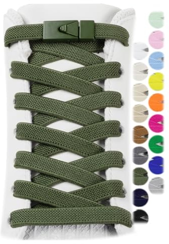 Stepace 2 paia di lacci elastici per scarpe da ginnastica, senza lacci, per adulti e bambini, larghezza 8 mm, taglia unica, Verde militare, 47”inch(120cm)
