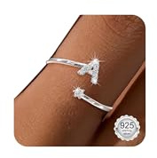 Maynor A-Z Buchstaben Ring Silber 925 Damen Cubic Zirkonia Wasserfeste Ringe – Verstellbare Rings von Größe 50 bis 60 Daumenring Fingerring Initialen Schmuck