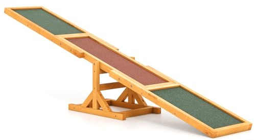 GOPLUS Balancín de Madera de Abeto para Perros, Equipo de Entrenamiento de Equilibrio para Mascotas con Tableros de Fieltro de Asfalto Arenoso Antideslizante, Ejercicio para Agilidad (Amarillo)