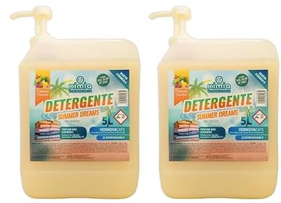KIMIA - Detergente para Ropa Summer Dreams 5L | con Microcápsulas Perfumantes | Quitamanchas | Ropa Blanca y de Color | Fragancia Intensa | Para Todo Tipo de Tejidos | Limpieza Profunda | 2 unidades