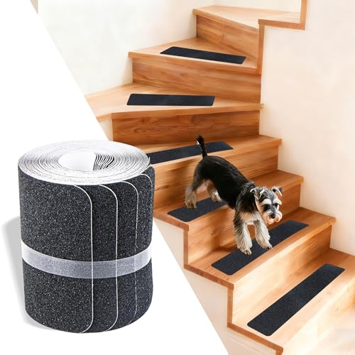 mongtsamz Treppenstufen Antirutsch Stufenmatten Selbstklebend, 10 Stück Anti Rutsch Treppenstufen Matten 60x10cm Antirutschstreifen Treppenteppich Selbstklebend für Holzstufen und Boden, Schwarz