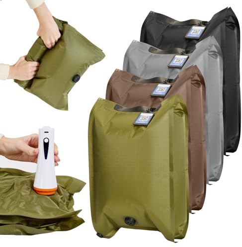 Bfhosehold Vacuum Storage Bags with Electric Pump & Hand Compression, 4 Pack Heavy Duty Vacuum Seal Bags for Clothing, Bedding, Space Saver Bags Includes Smart QR Code for Inventory Tracking