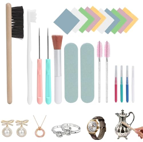 Zebrabox 25Pcs All-in-One Jewelry Cleaning Kit - Premium Deep Stain-Removal Set with Precision Brushes, Polishing Cloth & Detail Needles for Professional Jewelry Care, Suitable for All Jewelry