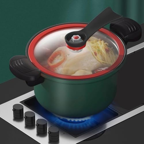 ZYNCUE Olla de cocción lenta a presión de 3,5 L para llama abierta con interior antiadherente, compatible con cocina en estufa, verde/rojo