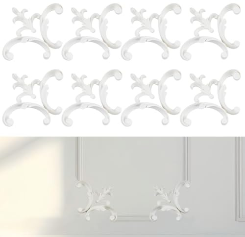 DELORIGIN Lot de 8 moulures murales d'angle autocollantes pour meubles français - Revêtement mural - Panneau d'angle pour porte d'armoire, cadre photo, miroir