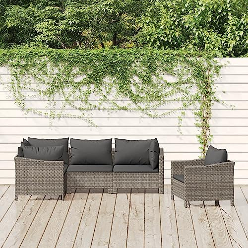 JHQHSM Set sala da giardino con cuscino grigio polyrattan, resistente alle intemperie, in rattan PE e telaio in acciaio per stabilità, design modulare per gruppo di seduta flessibile, imbottitura