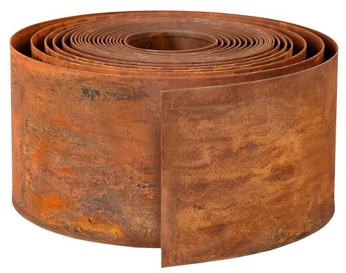 Borde de césped de acero corten de 10 m, de acero corten, 15 cm de alto