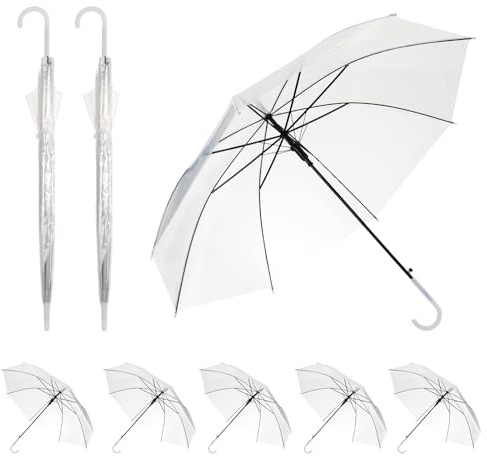 6er-Set Transparente Regenschirme Ø 95 cm, Klarsichtschirm für eine Person, Automatik-Schirm mit ergonomischem Griff – Stilvolles Accessoire für Hochzeiten, Fotoshootings und den täglichen Gebrauch
