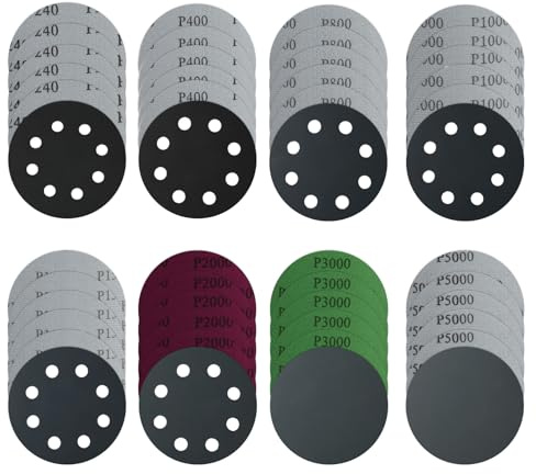 48 Pcs 125mm Sanding Discs for Orbital Sander Pads,Hook and Loop Sandpaper | 240/400/800/1000/1500/2000/3000/5000 Grit Wet Dry Sanding Paper with 8 Holes for Wood Walls Metal Polishing Pads
